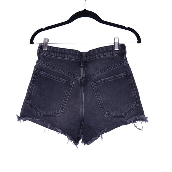ZARA High Rise Cut Off Shorts Black Stone Washed Distressed Denim Women's 2 - Picture 2 of 9